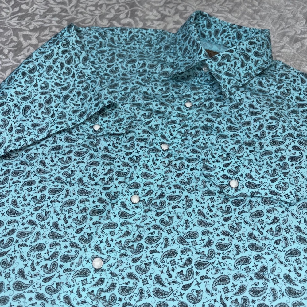Wrangler Retro Mens Turquoise Paisley Pearl Snap Western Shirt Short Sleeve (F40